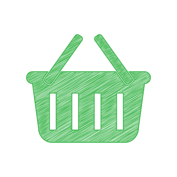 Shopping basket sign. Green scribble Icon with solid contour on white background. - Vector, Image
