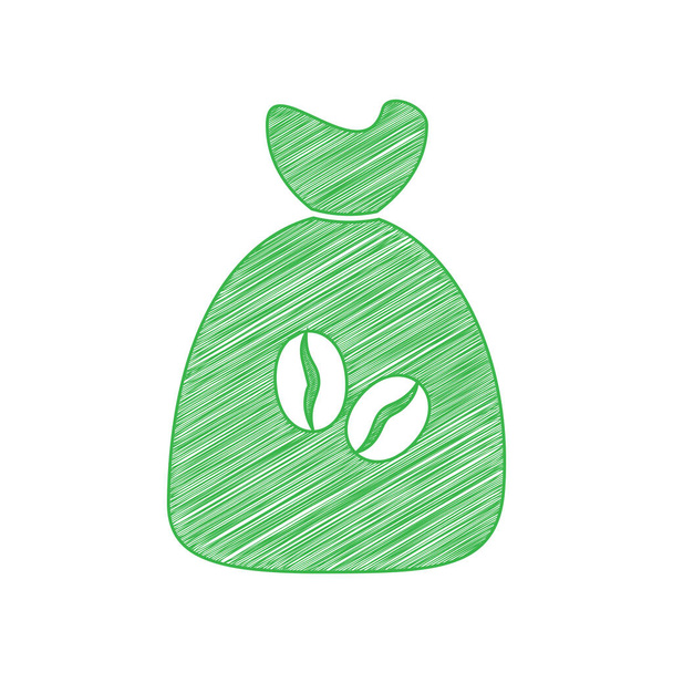 Coffee bag Icon. Coffee bag. Coffee bag Icon Button. Green scribble Icon with solid contour on white background. - Vector, Image
