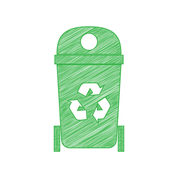 Иллюстрация вывески мусорки. Зеленый каракуль икона с твердым контуром на белом фоне
. - Вектор,изображение