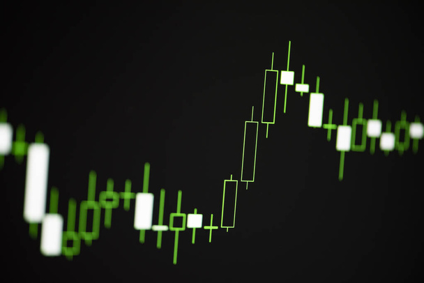 Wykresy giełdowe na giełdzie z inwestycjami biznesu finansowego tła cyfrowego / Świeca stick akcji lub wskaźnik forex obrotu na monitorze komputerowym dla inwestorów  - Zdjęcie, obraz