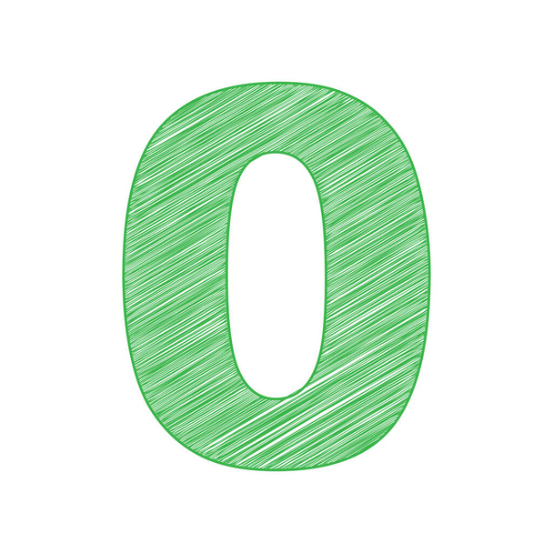 Number 0 sign design template element. Green scribble Icon with solid contour on white background. - Vector, Image