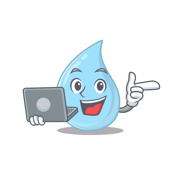 Cartoon character of raindrop clever student studying with a laptop. Vector illustration - Wektor, obraz