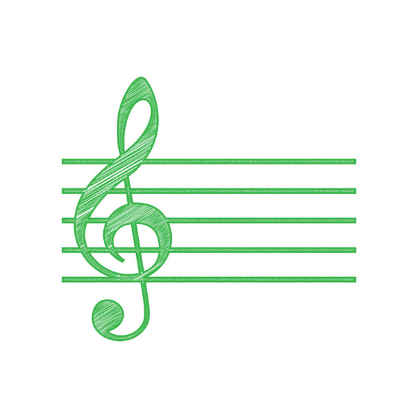 Music violin clef sign. G-clef. Green scribble Icon with solid contour on white background. - Vector, Image