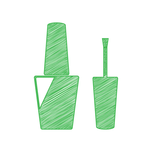 Nagellackschild vorhanden. Grünes Kritzelsymbol mit fester Kontur auf weißem Hintergrund. - Vektor, Bild