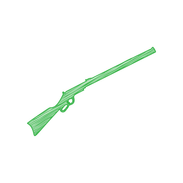 Jachtgeweer pictogram illustratie. Silhouet geweer. Groene krabbel pictogram met solide contour op witte achtergrond. - Vector, afbeelding