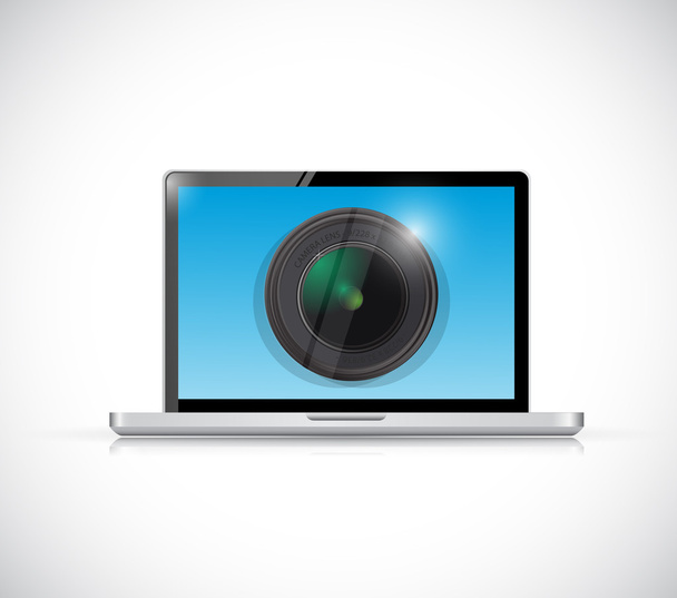 laptop and camera lens illustration design - Foto, Imagem