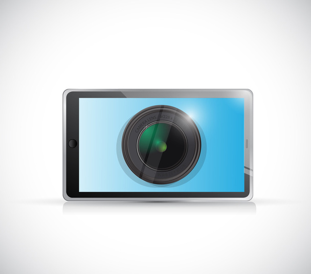tablet and camera lens illustration design - Foto, Imagem