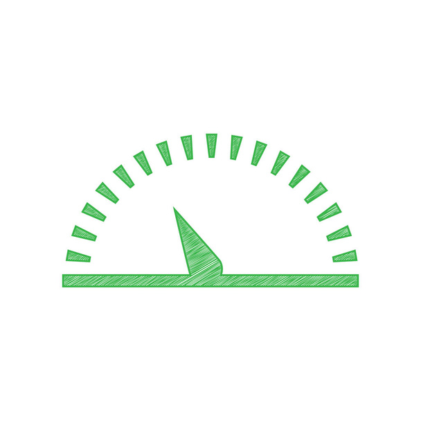 Ilustración del signo del velocímetro. Icono garabato verde con contorno sólido sobre fondo blanco
. - Vector, imagen