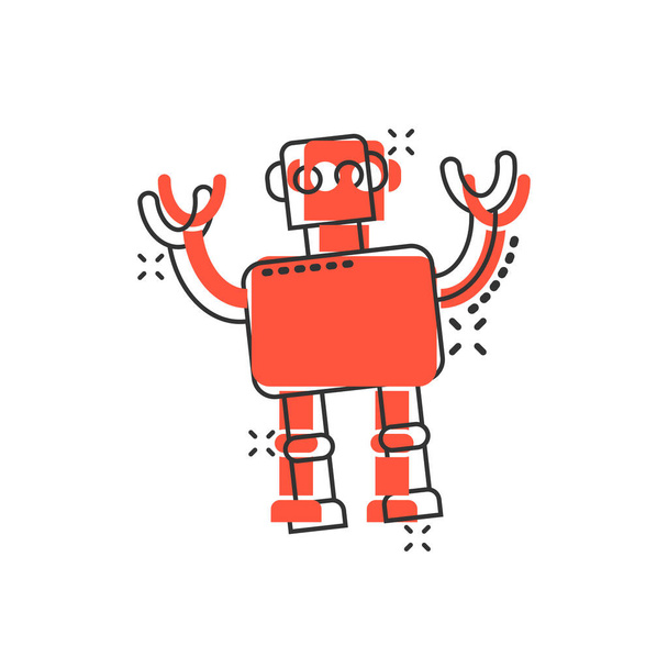 Lindo robot chatbot icono en estilo cómico. Operador de bots ilustración vectorial de dibujos animados sobre fondo blanco aislado. Smart chatbot carácter splash efecto concepto de negocio. - Vector, imagen