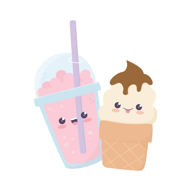 söpö jäätelö ja pirtelö kawaii sarjakuvahahmo
 - Vektori, kuva