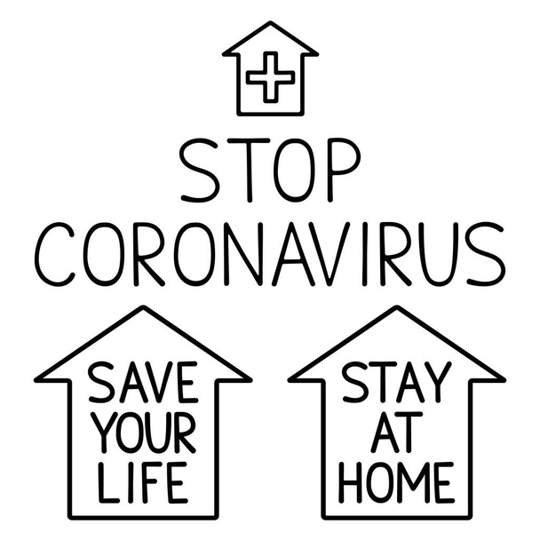 Stock vector illustration stay at home, save your life, stop coronavirus design. Handwritten text in the house icon quarantine campaign to protect yourself and save lives. Coronavirus motivational poster - Vettoriali, immagini