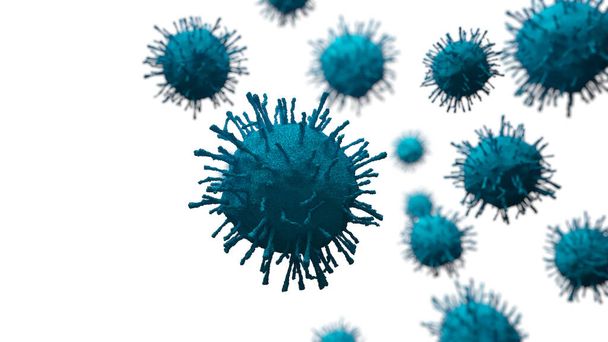 Corona Virus2019-nCoV o Covid 19. Brote de gripe asiática como riesgo pandémico en todo el mundo en concepto médico. primer plano de las células del virus del microscopio. 3d ilustración abstracta
. - Foto, Imagen