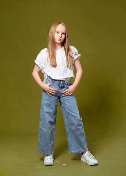 portrait of little model girl in studio - Photo, Image