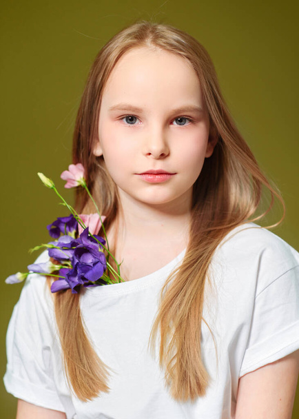 portrait of little model girl in studio - Фото, изображение