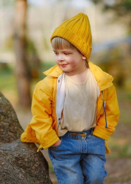 portrait of little model boy in nature - Foto, Imagem