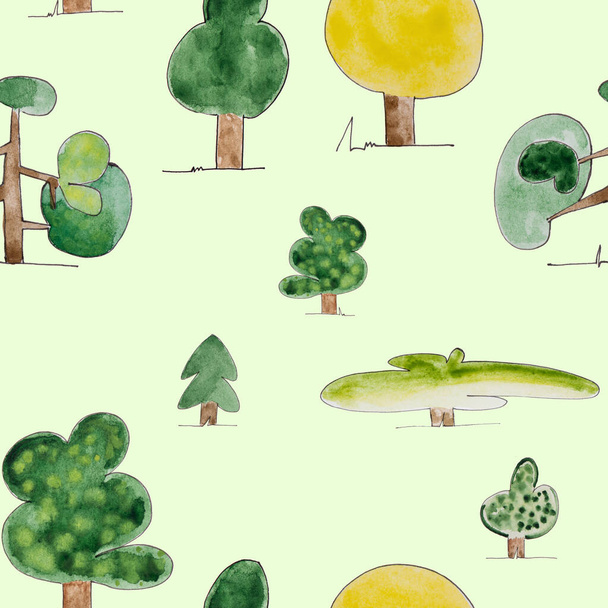 A close up of many different trees on display. seamless pattern. for posters, cards, fabric prints - Photo, image