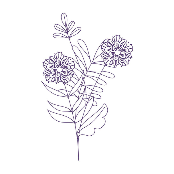 λουλούδια φύλλα φύλλωμα φύση διακόσμηση απομονωμένη εικόνα γραμμή στυλ - Διάνυσμα, εικόνα