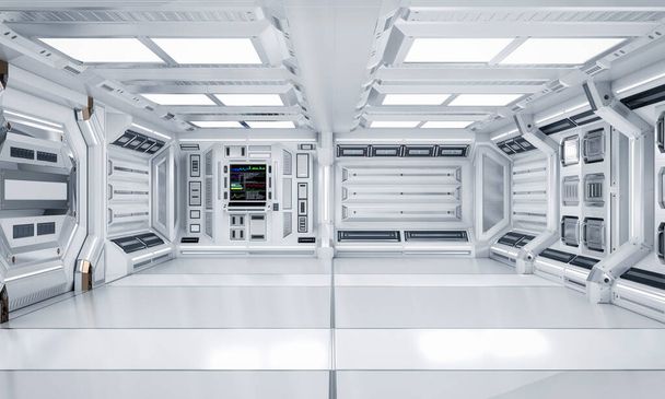 Futurystyczna architektura Sci-Fi korytarz i korytarz Wnętrze, renderowanie 3D - Zdjęcie, obraz
