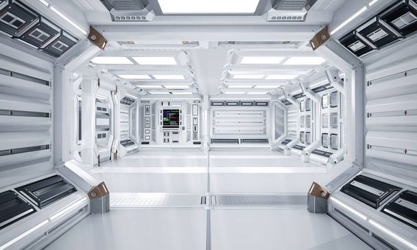 Futuristinen arkkitehtuuri Sci-Fi eteinen ja käytävä sisustus, 3D-renderointi - Valokuva, kuva