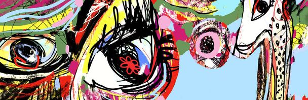 originální abstraktní digitální malba lidského oka, barevná kompozice v současném moderním umění, ideální pro interiérový design - Vektor, obrázek