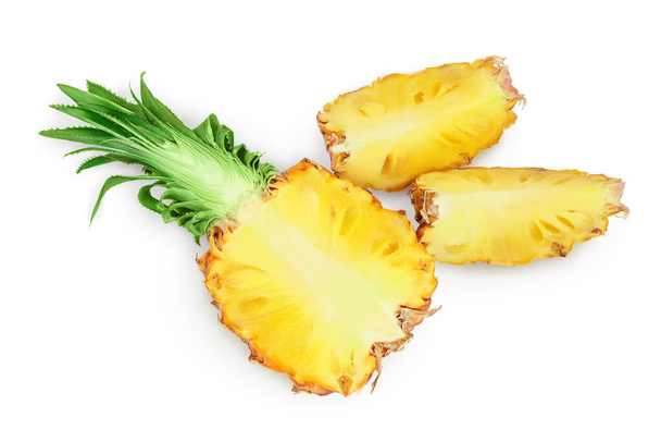pineapple half with slices isolated on white background with clipping path and full depth of field. Top view. Flat lay - Фото, изображение