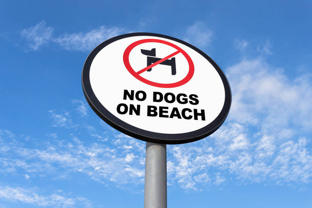 Δεν επιτρέπονται σκυλιά να υπογράψουν στο φόντο του ουρανού. Τα σκυλιά δεν επιτρέπονται στην παραλία συνέχεια.. - Φωτογραφία, εικόνα
