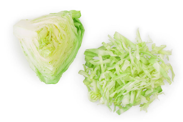 Green cabbage isolated on white background with clipping path and full depth of field. Top view. Flat lay. - Fotografie, Obrázek