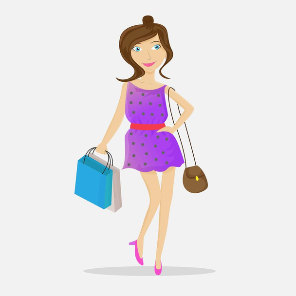 Illustration vector design of fashion woman carrying shopping bag - Vetor, Imagem