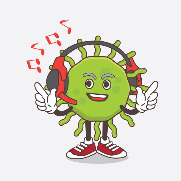 Une illustration du personnage de mascotte de Green Virus Écouter de la musique sur un casque
 - Vecteur, image