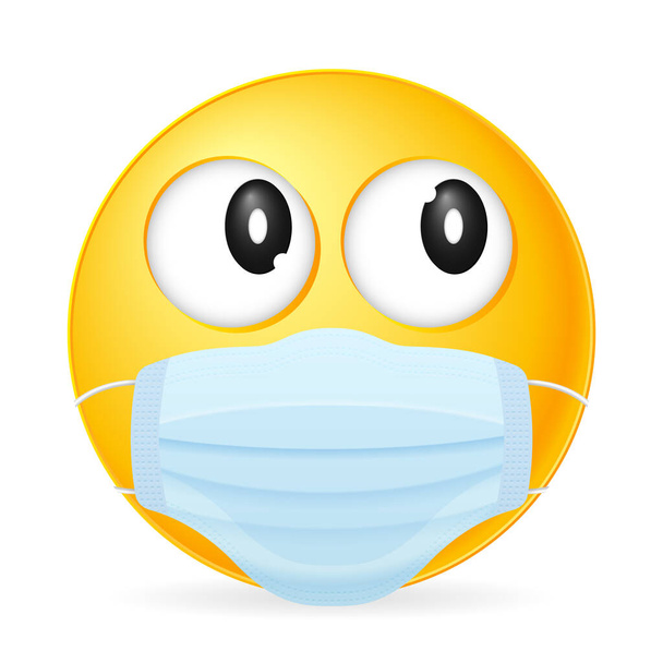 Emoticon wearing medical mask on a white background. Vector illustration. - Vector, Image