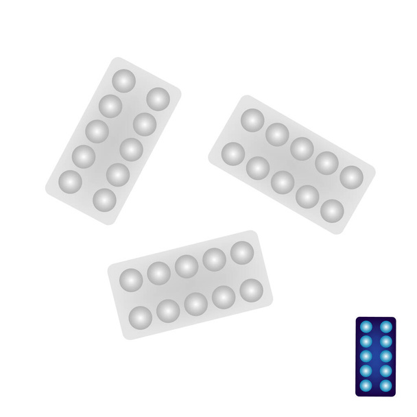 Tablet blister realistico grigio con pillole nuova illustrazione grafica vettoriale di imballaggio
 - Vettoriali, immagini
