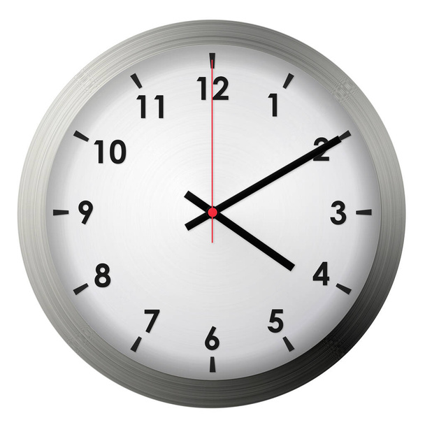 Horloge murale analogique en métal isolé sur fond blanc. - Photo, image