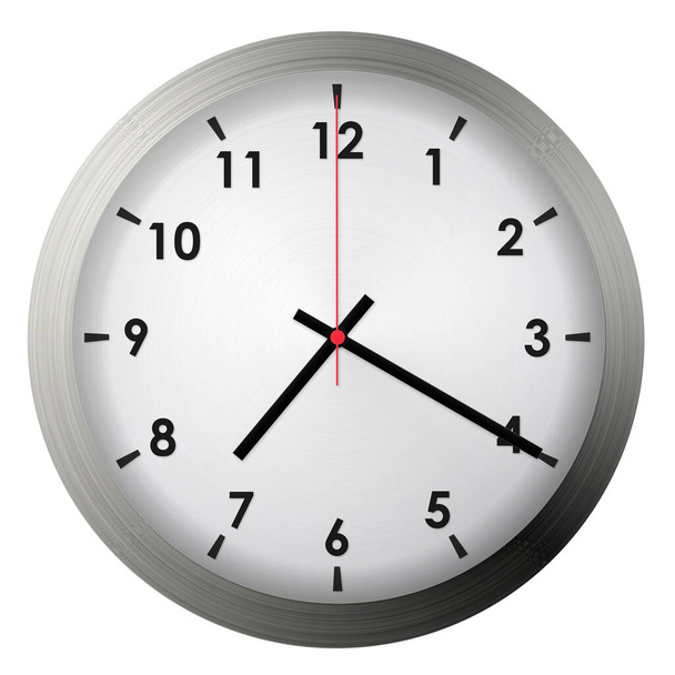 Αναλογικό μεταλλικό ρολόι τοίχου απομονωμένο σε λευκό φόντο. - Φωτογραφία, εικόνα