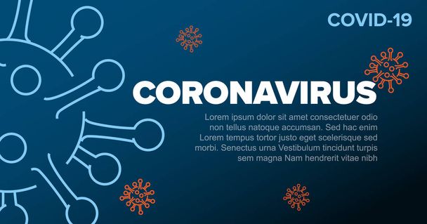 Шаблон заголовка векторного баннера с иллюстрацией коронавируса, иконками и местом для информации - синяя красная версия
 - Вектор,изображение