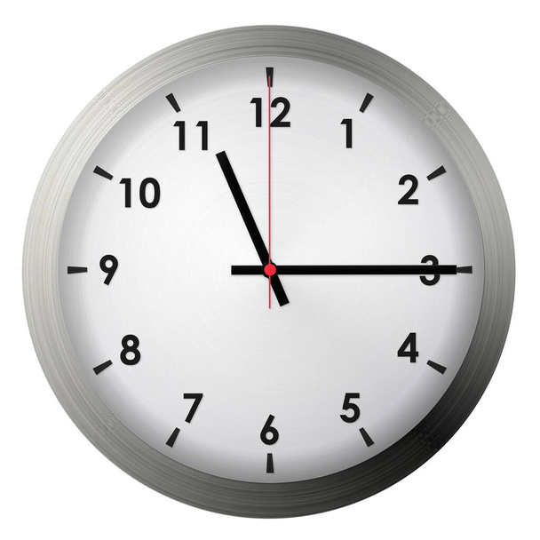 Horloge murale analogique en métal isolé sur fond blanc. - Photo, image