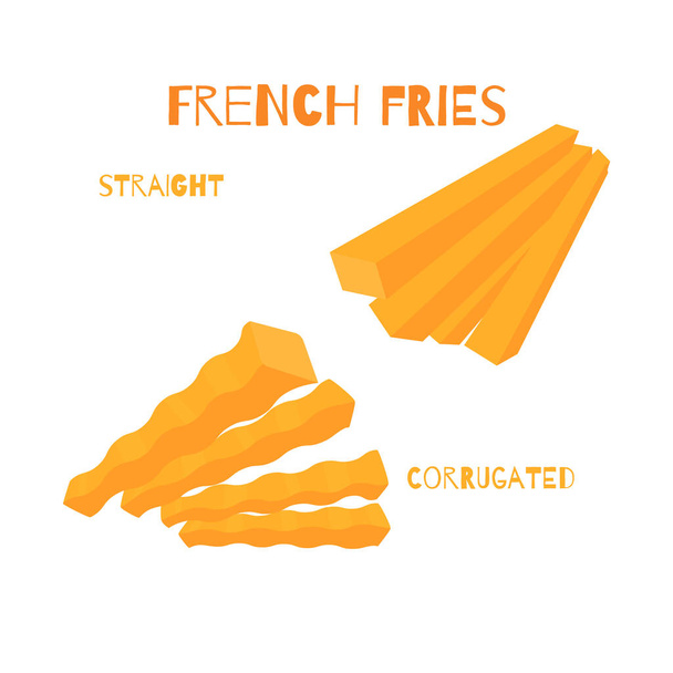 Γαλλικές πατάτες, ζαρωμένες πατάτες και ευθείες φέτες - Διάνυσμα, εικόνα