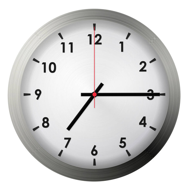 Аналоговий металевий настінний годинник ізольований на білому тлі
. - Фото, зображення