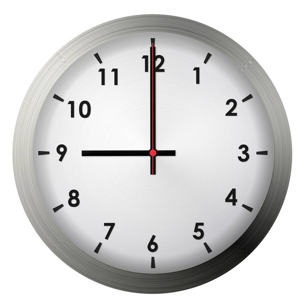 Аналоговий металевий настінний годинник ізольований на білому тлі
. - Фото, зображення