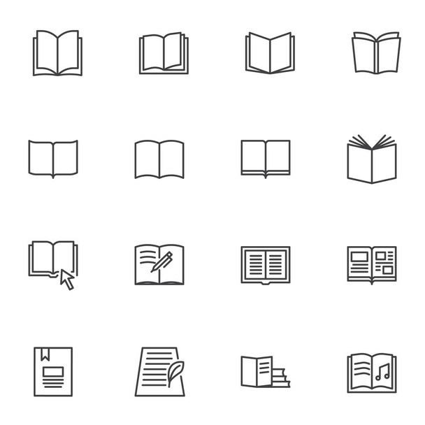 Book reading line icons set - Vector, Image