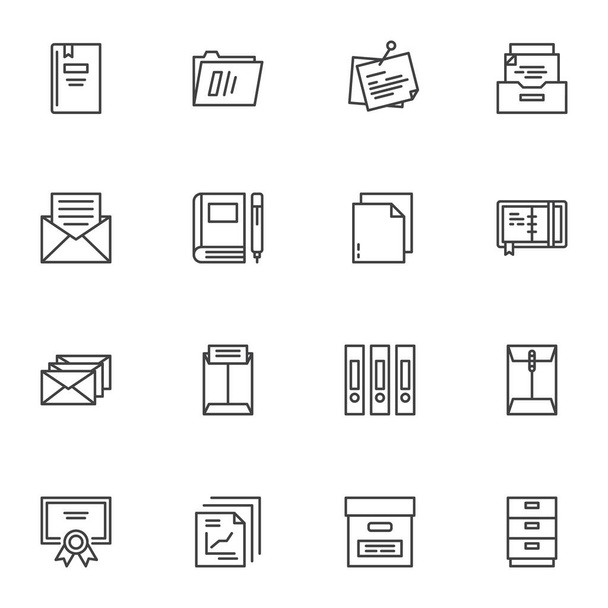Office document line icons set - Vector, afbeelding