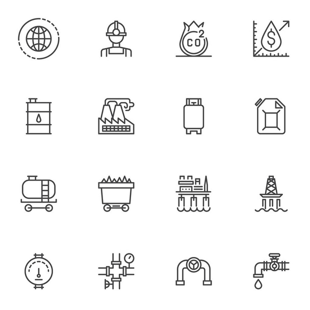 Oil and gas industry line icons set. - Vector, imagen