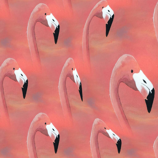 viele helle europäische Flamingo-Muster zeitgenössische Kunst mit rosa Hintergrund - Foto, Bild