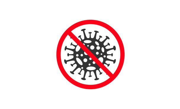 Covid-19, 2019-NCoV. Coronavirus covid 19, 2019 nCoV uyarısı. Roman virüsünün üstü kırmızı DUR işareti ile çizilmiş. Tehlikeli hücrelerle birlikte korona virüsü salgını tıbbi konseptini durdur. Vektör illüstrasyonu - Vektör, Görsel