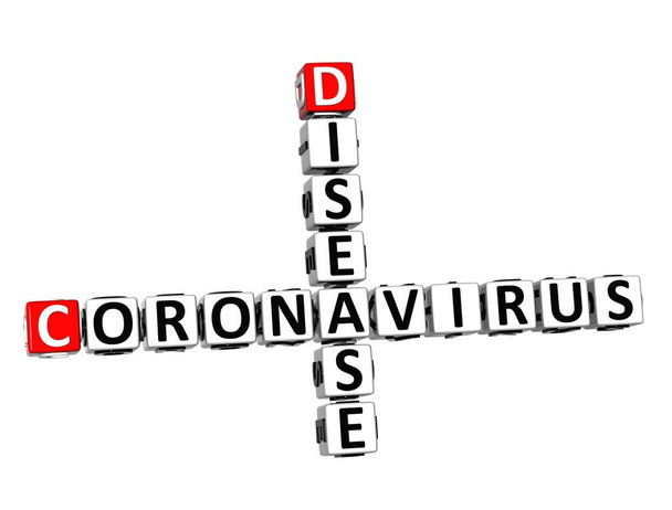 Maladie Coronavirus COVID-19. Puzzle 3D mots croisés rouge-blanc sur fond blanc
. - Photo, image
