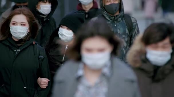 CoronaVirus. Quarantine Crowd. Epidemic People Protect Masks. Lockdown Pandemic. - Video, Çekim