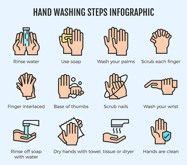 Infografica delle fasi di lavaggio a mano, icona vettoriale di lavaggio a mano con dettagli
 - Vettoriali, immagini