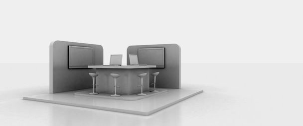 Corporate Stand, isoliert auf weiß, mit Kopierraum. Original 3D-Darstellung - Foto, Bild