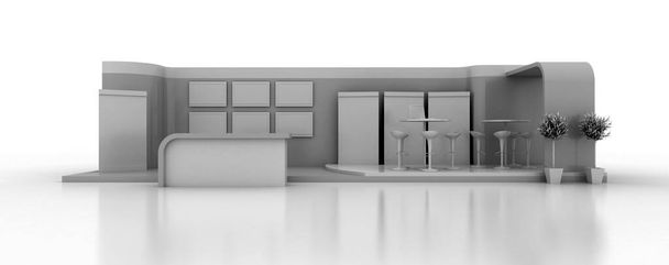 Firemní stánek, izolovaný na bílém, s kopírovacím prostorem. Originální 3D vykreslení - Fotografie, Obrázek