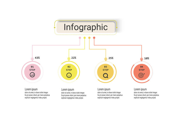 Wektorowa infografika biznesowa wykorzystuje koncepcje kreatywnego szablonu koła infograficznego z 4 opcjami. Może być stosowany do układu, przepływów pracy, diagramów, opcji procesów biznesowych, bannerów, projektowania stron internetowych. - Wektor, obraz