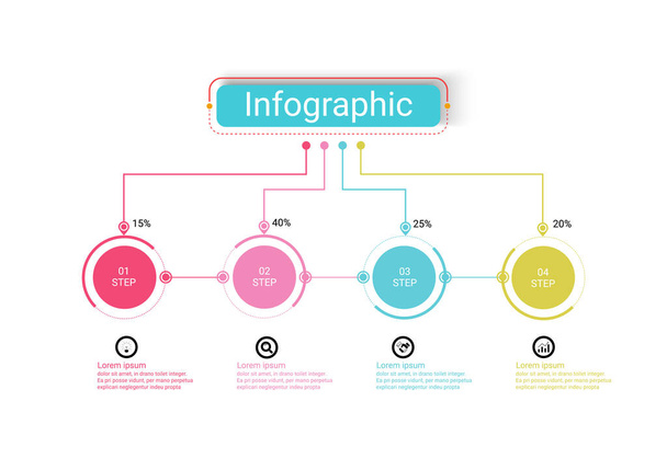 Vektorový design business infographic používá pojmy tvůrčí kruh šablony infographic se 4 možnostmi. Lze jej použít pro rozvržení, pracovní postupy, diagramy, možnosti obchodního procesu, bannery, webdesign. - Vektor, obrázek